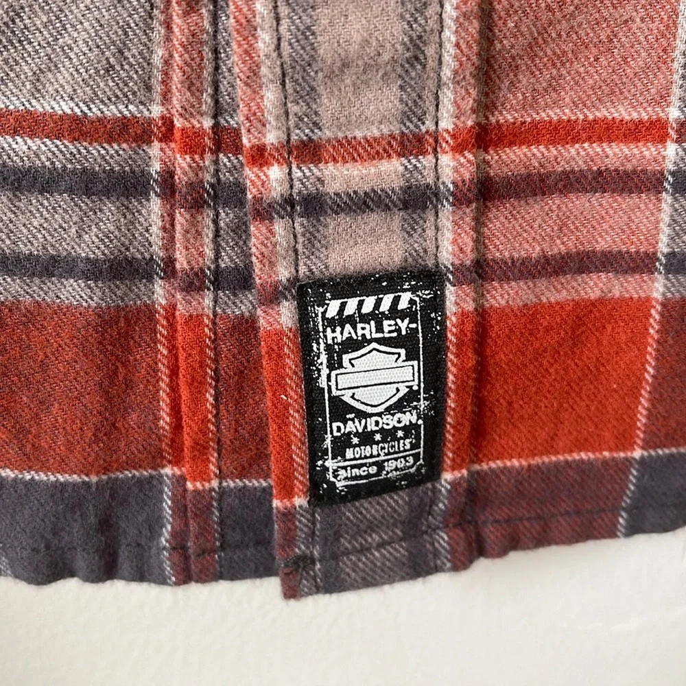 HARLEY-DAVIDSON Men’s Garage Collection Orange Plaid Slim Fit Shirt S - Picture 10 of 13